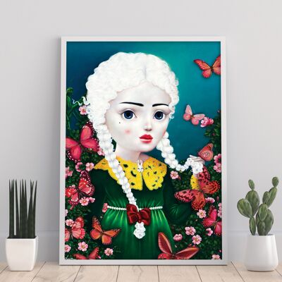 Chica con mariposas rosas - 11X14” Lámina artística