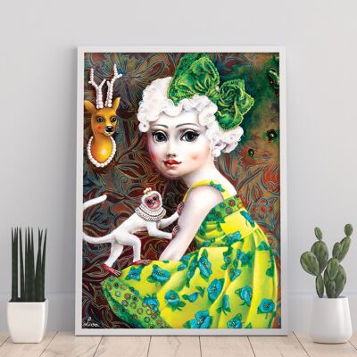 Girl With White Monkey - 11X14” Art Print