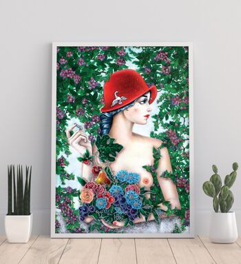 Fille avec un chapeau rouge 11 X 14" Art Print par Liva Pakalne Fanelli