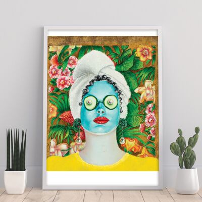 Mädchen mit türkisfarbener Gesichtsmaske – 11 x 14 Zoll Kunstdruck