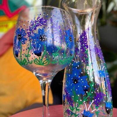 Caraffa con vaso di lavanda - Dipinto a mano in Galles - Articoli per la casa