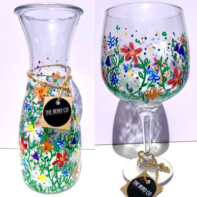 Meadow Flower Vase, Carafe, Gin Glass - Peint au Pays de Galles