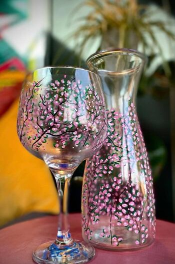 Pink Blossom Vase, Carafe, Gin Glass - Peint à la main au Pays de Galles 2