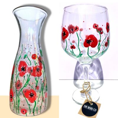 Vase coquelicot, carafe, verre à gin - peint à la main au Pays de Galles