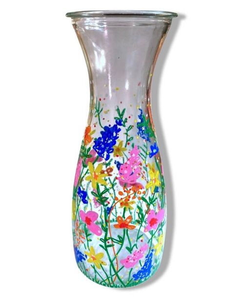 Summer Flower Vase Carafe - Hand Painted in Wales
