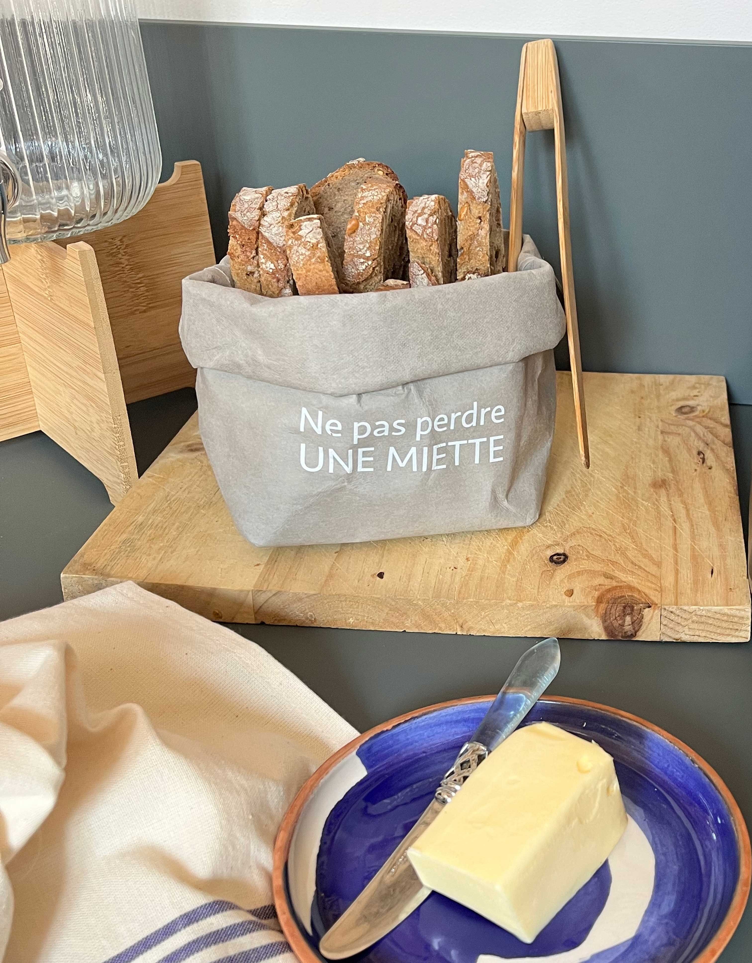 Brotkorb Xs - pflanzlich und waschbar - Stein "Verliere keinen Krümel" - 4/8 Personen.