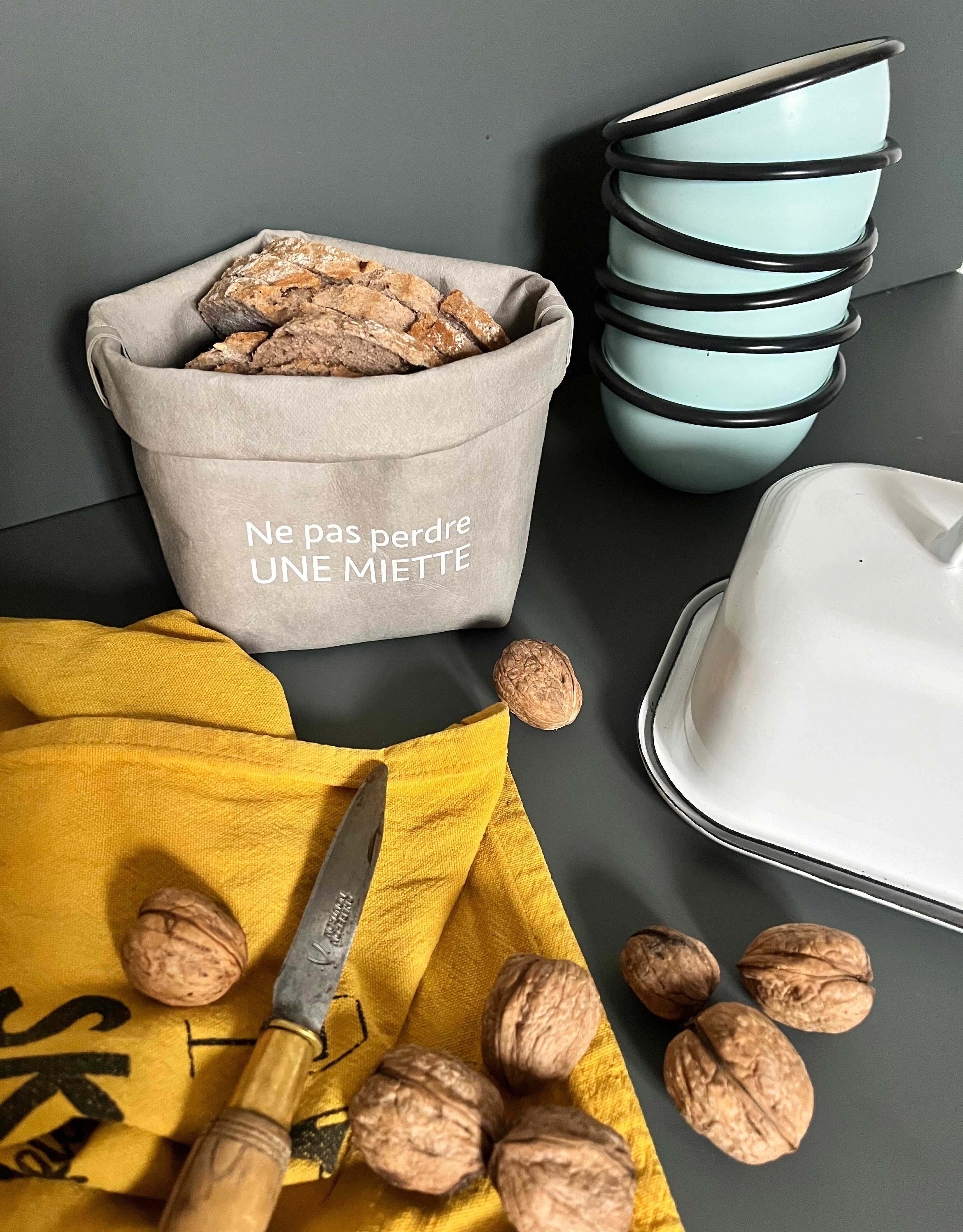 Cestino per il pane Xxs - Vegetale e lavabile - Pietra "Non perdere una briciola" - 2/4 persone