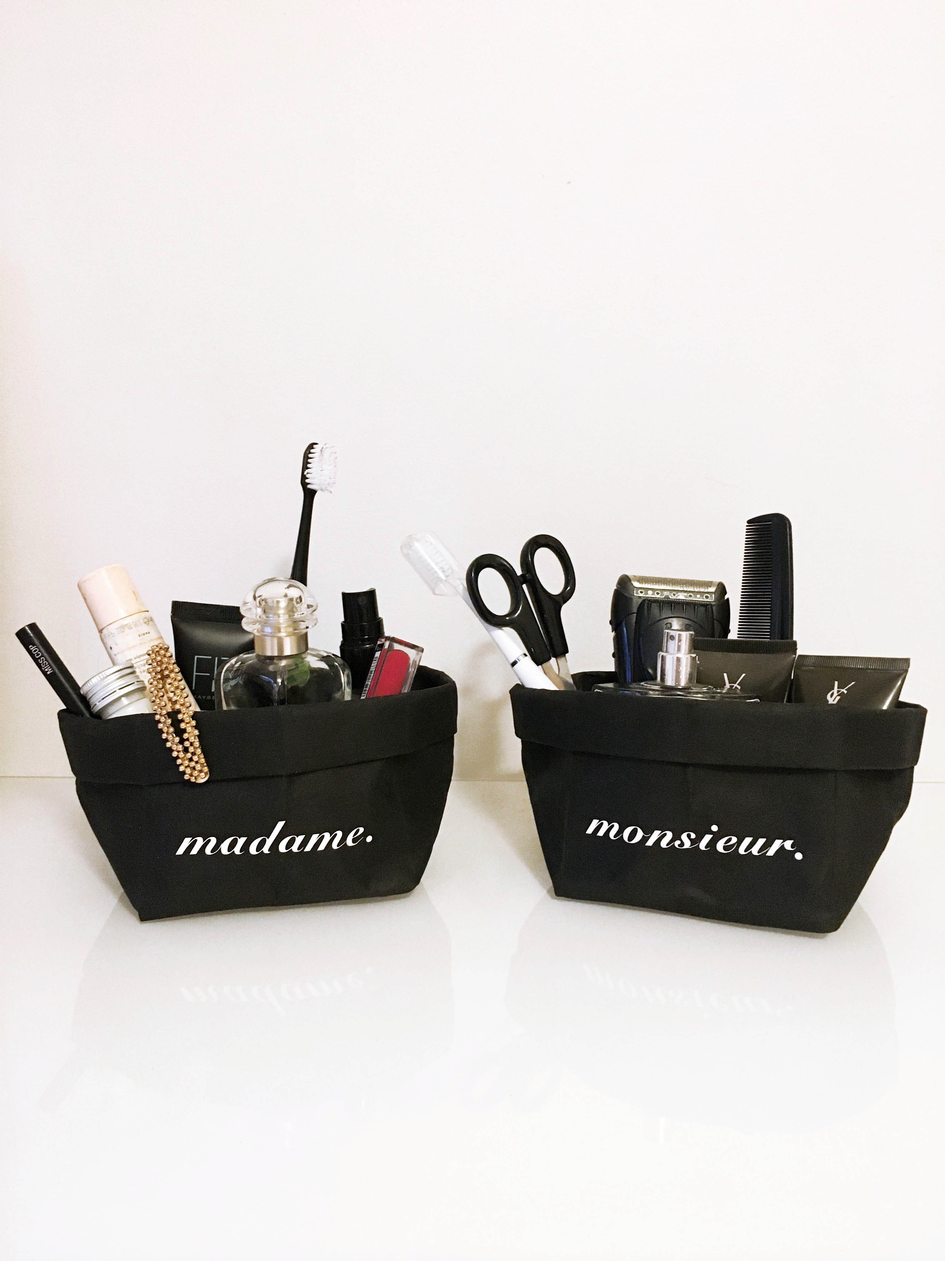 Duo di cestini tascabili Xxs - vegetali e lavabili - Nero "Monsieur" "Madame" - 2 pers.