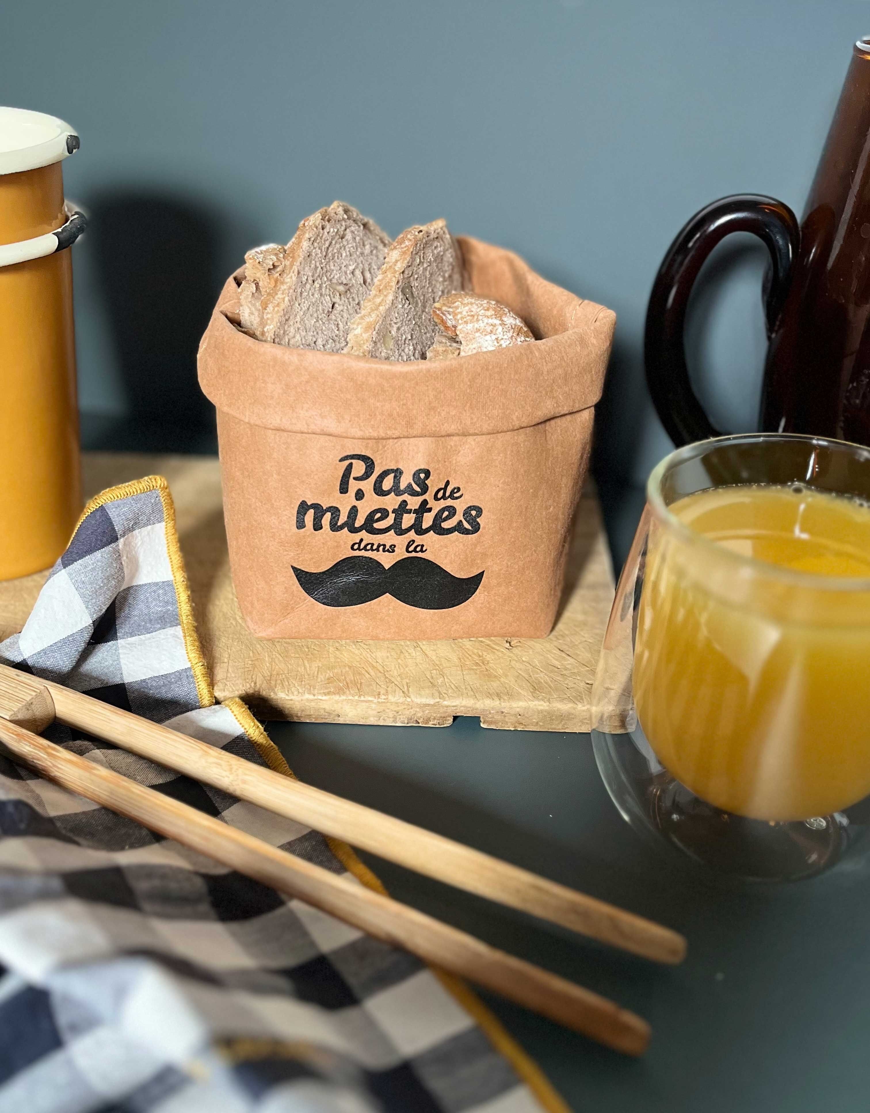 Panière à pain Xxs - végétale et durable - Stone "Pas de miettes dans la moustache" - 2/4 pers.