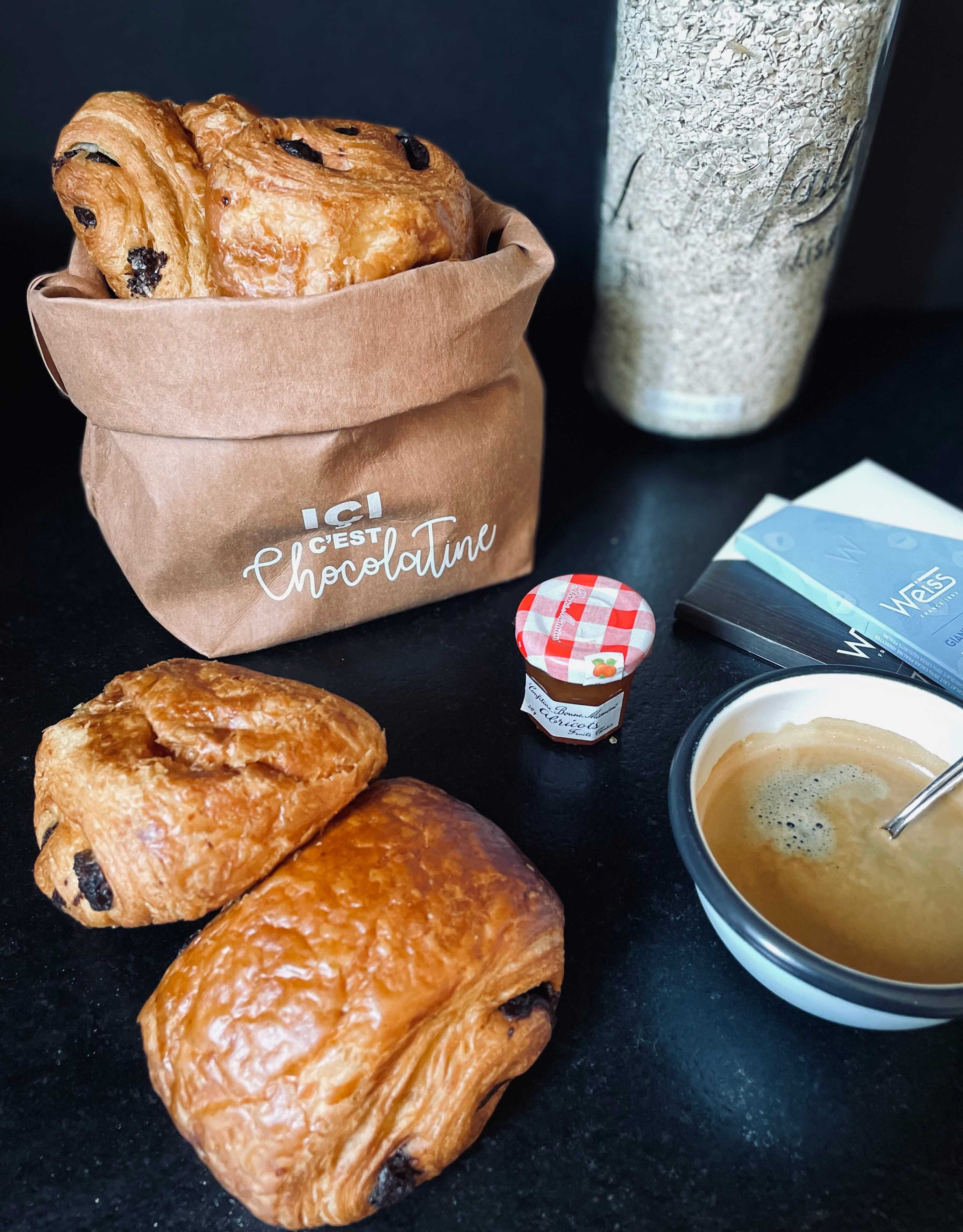 Panière à viennoiseries Xs - végétale et lavable - "Ici c'est chocolatine" - 4/8 pers.