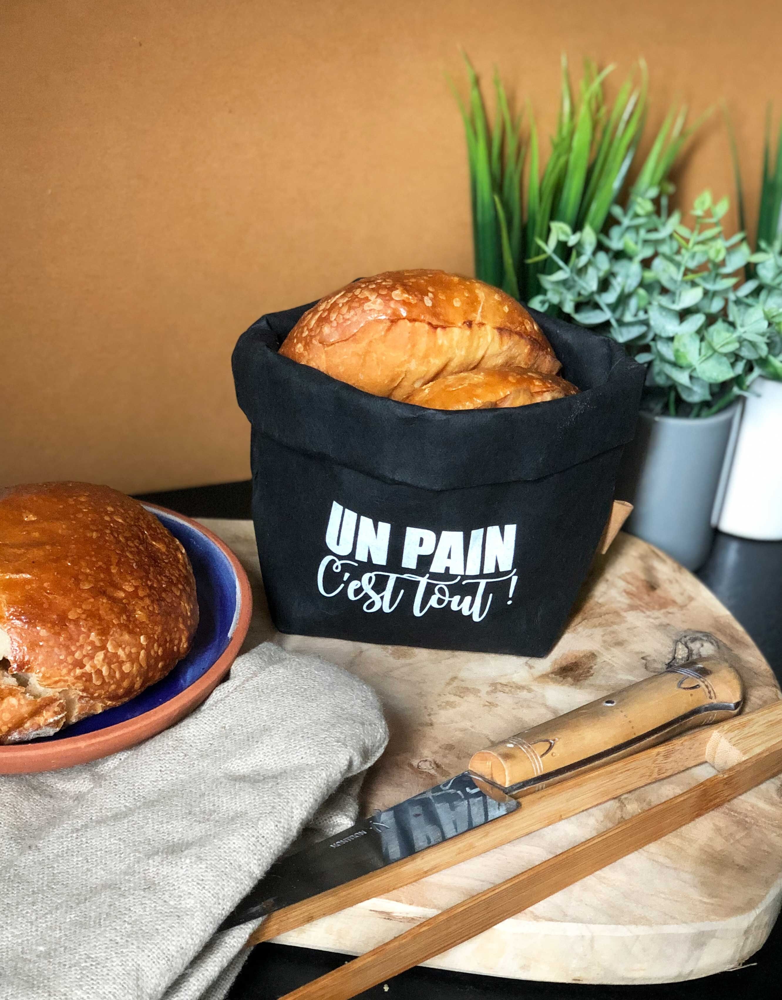 Panière à pain Xxs - végétale et lavable  - Black "Un pain c'est tout!" - 2/4 pers.