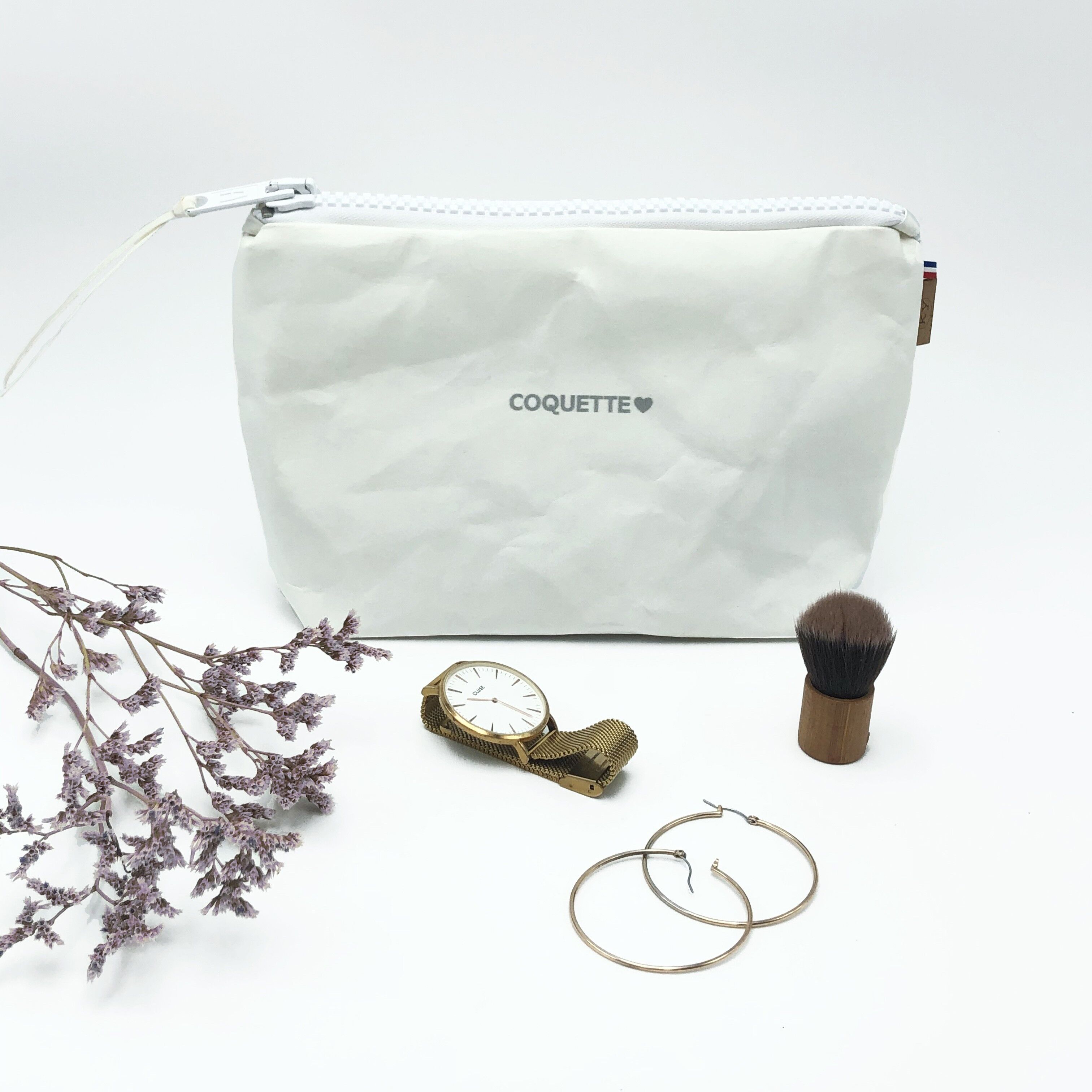 Beauty case da donna - vegetale e sostenibile - Bianco "Coquette" - Formato WE