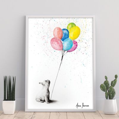 Die französische Bulldogge und die Luftballons – 11 x 14 Zoll Kunstdruck