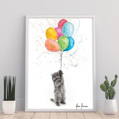El gatito travieso y los globos - 11X14” Lámina artística