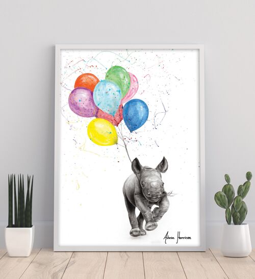The Rhino And The Balloons - 11X14” Art Print