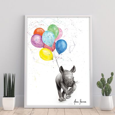 Il rinoceronte e i palloncini - Stampa artistica 11 x 14".