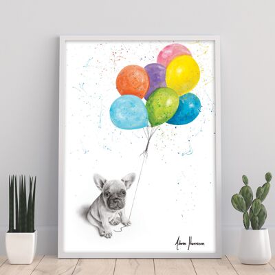Kleiner Frenchie und die Luftballons – 11 x 14 Zoll Kunstdruck