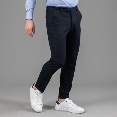 pantalon en flanelle de merinos extensible sans pince bleu marine