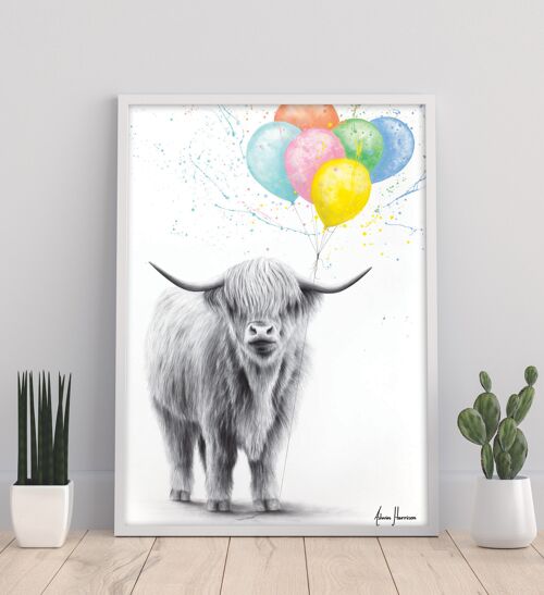 The Highland Cow And The Balloons - 11X14” Art Print