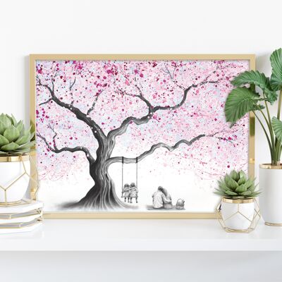 Familie und der Blütenbaum – 11 x 14 Zoll Kunstdruck