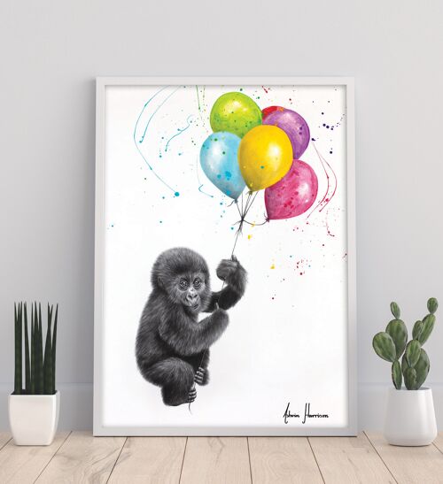 Baby Gorilla And The Balloons - 11X14” Art Print