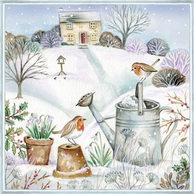 Tiflair Christmas Robins on Watering Can Lunch Napkins 3 ply