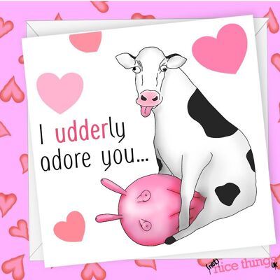 "Udderly le adora" tarjeta del aniversario de <br> Agrega Estilo A Su Móvil! Tarjeta divertida de San Valentín/aniversario
