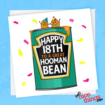 Human Bean 18th Birthday Card | Funny 18th Vegan Card