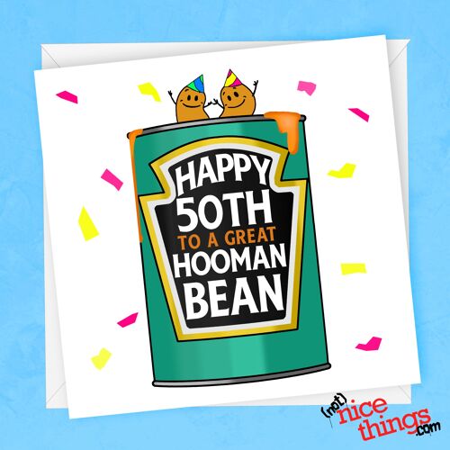 Human Bean 50th Birthday Card | Funny 50th Vegan Card