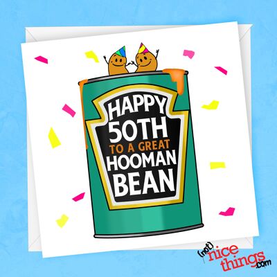 Human Bean 50. Geburtstagskarte | Lustige 50. vegane Karte