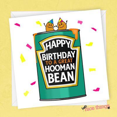 Carte d'anniversaire Hooman Bean | Carte végétalienne drôle