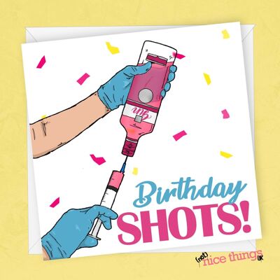 Biglietto di compleanno con colpi di gin | Scheda vaccino divertente
