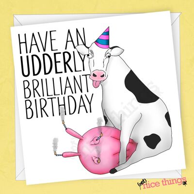 Tarjeta de cumpleaños divertida de la vaca | Tarjeta de juego de palabras de ubre