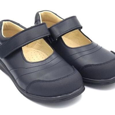 School Mary Jane in pelle blu navy con punta rinforzata