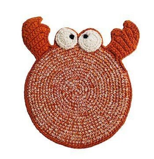 sustainable crab flat with crackling sound - rattle - organic cotton - orange - crisp cloth - handmade in Nepal - crochet crab cuddle with sound