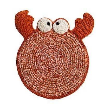sustainable crab flat with crackling sound - rattle - organic cotton - orange - crisp cloth - handmade in Nepal - crochet crab cuddle with sound