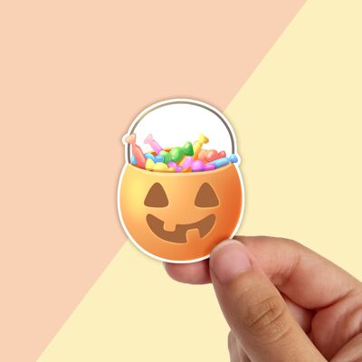 Trick Or Treat Candy Bucket Waterproof Vinyl Sticker, Halloween Stationery,