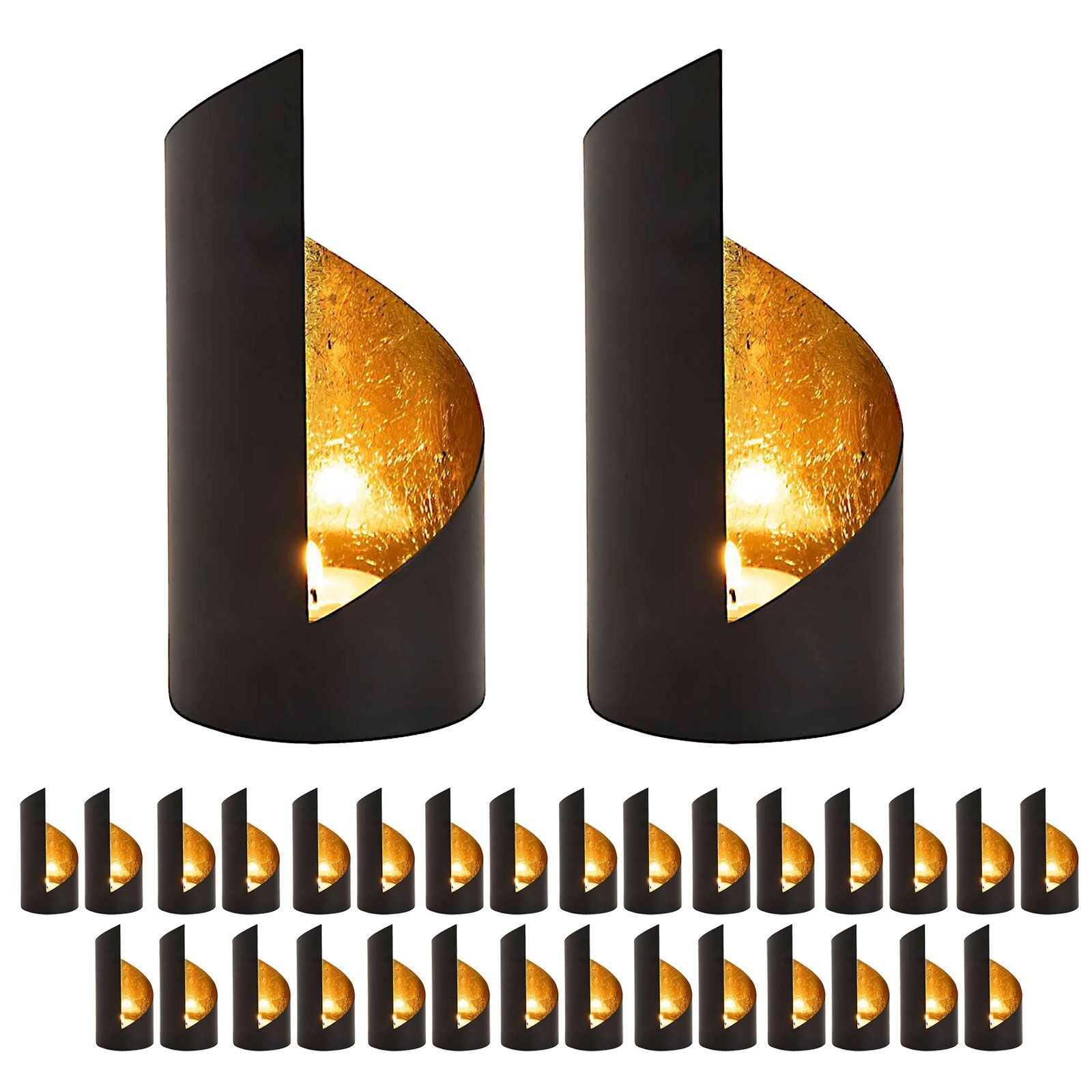 Kerzenhalter 32-teilig  Set 2 x 16 VE Teelichthalter Kevin zylindrisch schwarz matt innen vergoldet