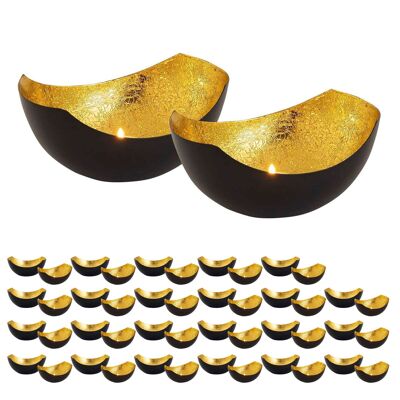 Juego de portavelas de 48 piezas Portavelas de 2'x 24 VE Forma de cuenco de amor negro mate interior chapado en oro