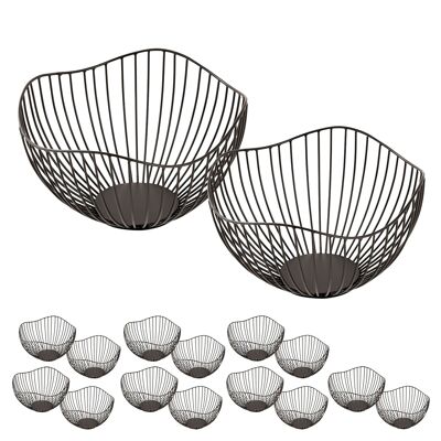 Fruit basket 16 pieces metal ø 25 H 14 cm bread basket set 2 x 8 PU fruit bowl metal black or gold wave