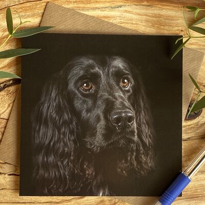 Black spaniel portrait greeting card