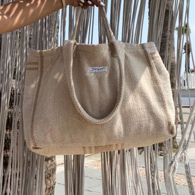 Übergroße Shopper-Tasche – gewebte Strandtasche mit doppeltem Riemen
