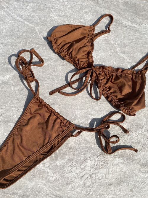 SWIM - Barely there tie-side thong bikini bottoms in chocolate brown