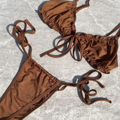 SWIM - Barely there tie-side thong bikini bottoms in chocolate brown