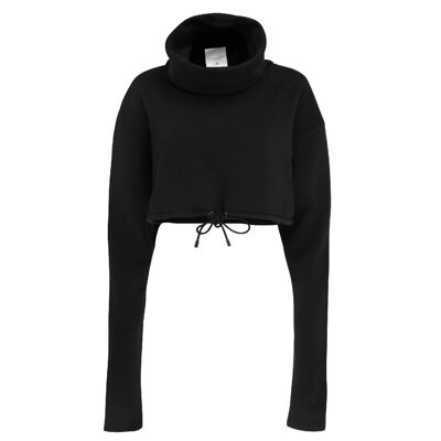 Schwarzer Sheen London Cropped-Pullover mit Rollkragen