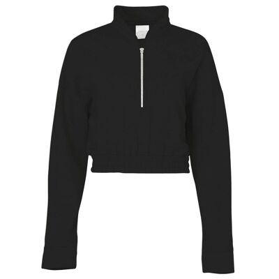 Schwarzer Pullover mit halbem Reißverschluss für Damen