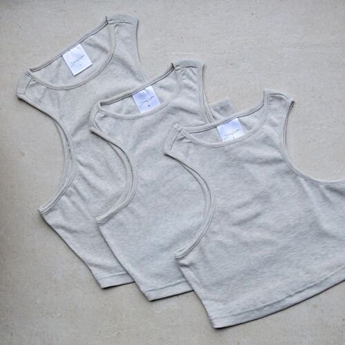 Racer front ribbed crop top light grey