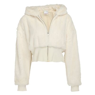 Chaqueta cropped color crema con capucha