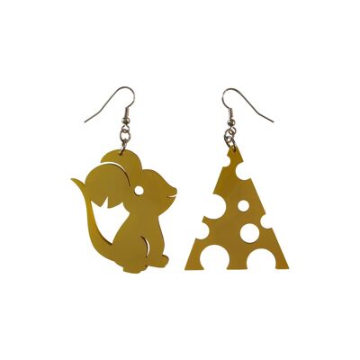 Plexiglass mouse and cheese earrings