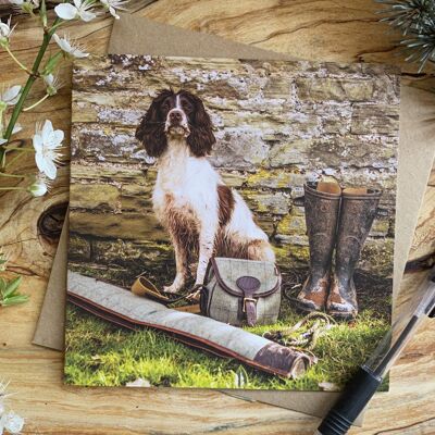 Lord of The Manor - spaniel with shooting gear greeting card